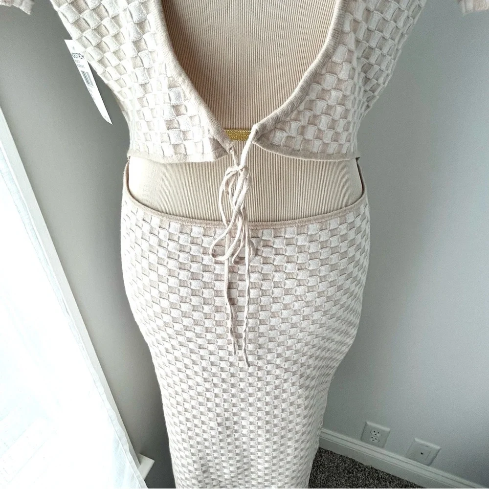🏖️NWT Women’s Knit Checkerboard Short-Sleeve Maxi Dress. Cream/Tan. Size: XL - Picture 4 of 14